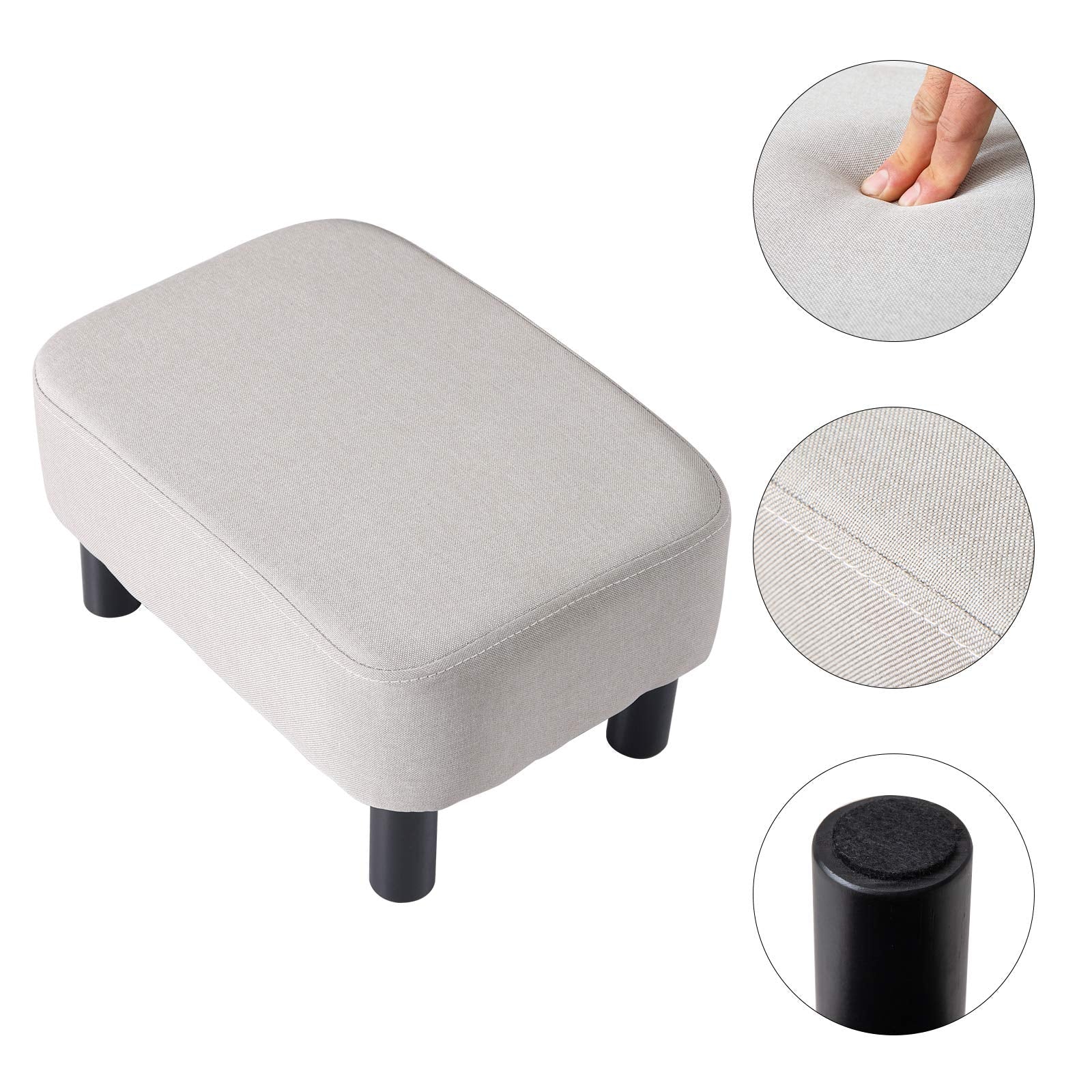 YMYNY 42CM Footstool, Rectangle Ottoman with Stable Wooden Legs, Modern Linen Fabric Footrest, Change Shoes Stool for Living Room