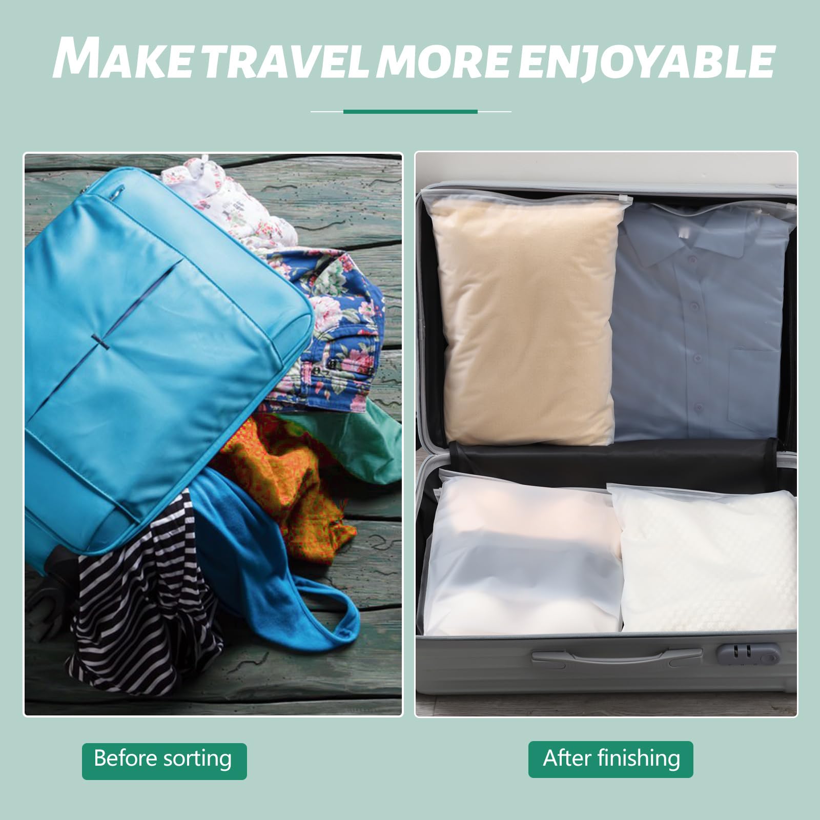 40 Pcs Clear Storage Bags, Reusable Travel Clothes Bags, 40 x 30 CM