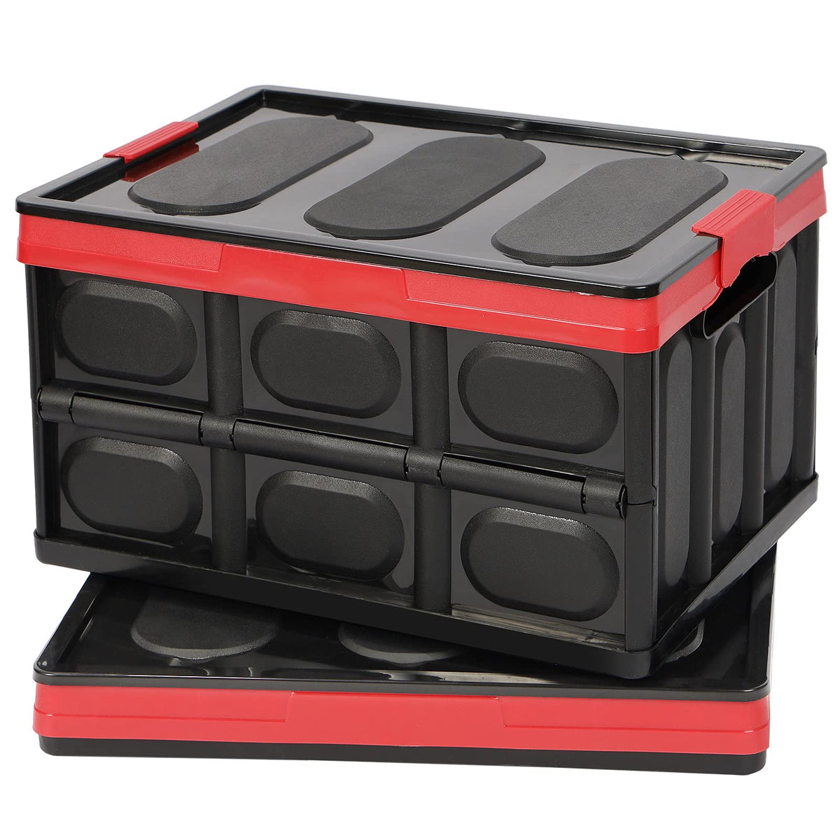 Tuevob 2 Pack Collapsible Storage Boxes Shelf Crates 30L Lidded Storage Bins Plastic Tote Storage Box Container Stackable Folding Utility Crate