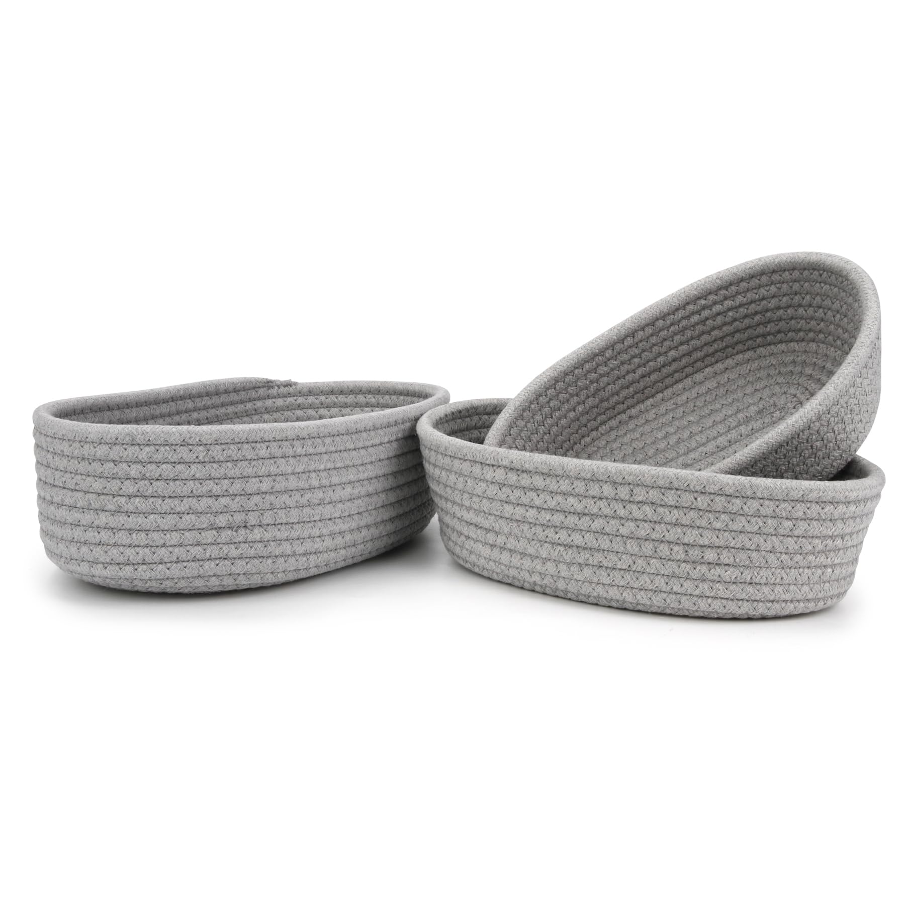 Spesh Cotton Rope Storage Baskets, Set of 3 Woven Shelf Baskets Oval Cotton Storage Boxes Empty Hampers Organiser Bins(Grey)