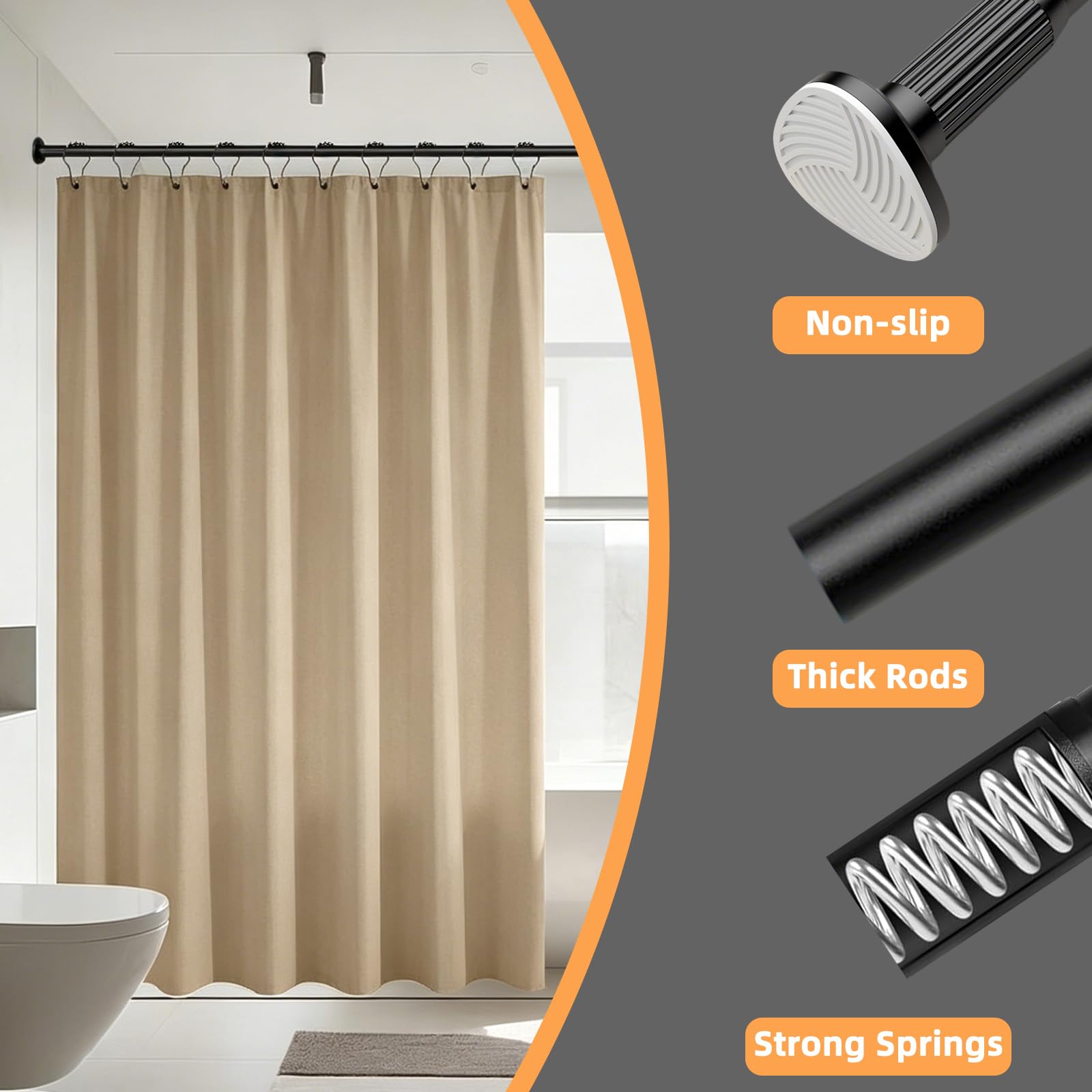 Shower Curtain Pole 100-302cm, Heavy Duty Tension Rod, Black