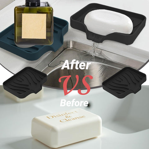 Penbin 2 Pack Silicone Soap Dish with Drain, Bar Soap Holder for Shower & Bathroom, Self Draining Waterfall Soap Tray for Kitchen Sink