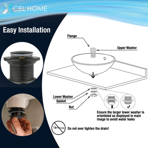 Xcel Home™ Unslotted Black Replacement Click Clack Basin Waste | Quality Brass Pop-Up Bathroom Sink Plug | Standard G 1 1/4" BSP Connection | 1 pc