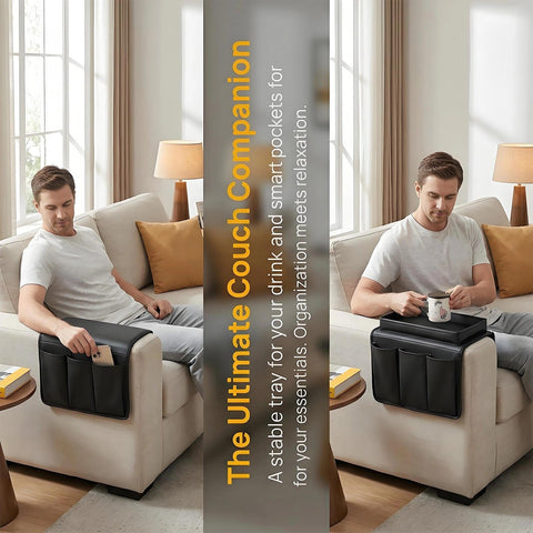 Sofa Arm Tray, Waterproof Sofa Arm Chair Table Tray, Sofa Armrest Organizer, Sofa Arm Caddy for Drinks with Yellow Rag