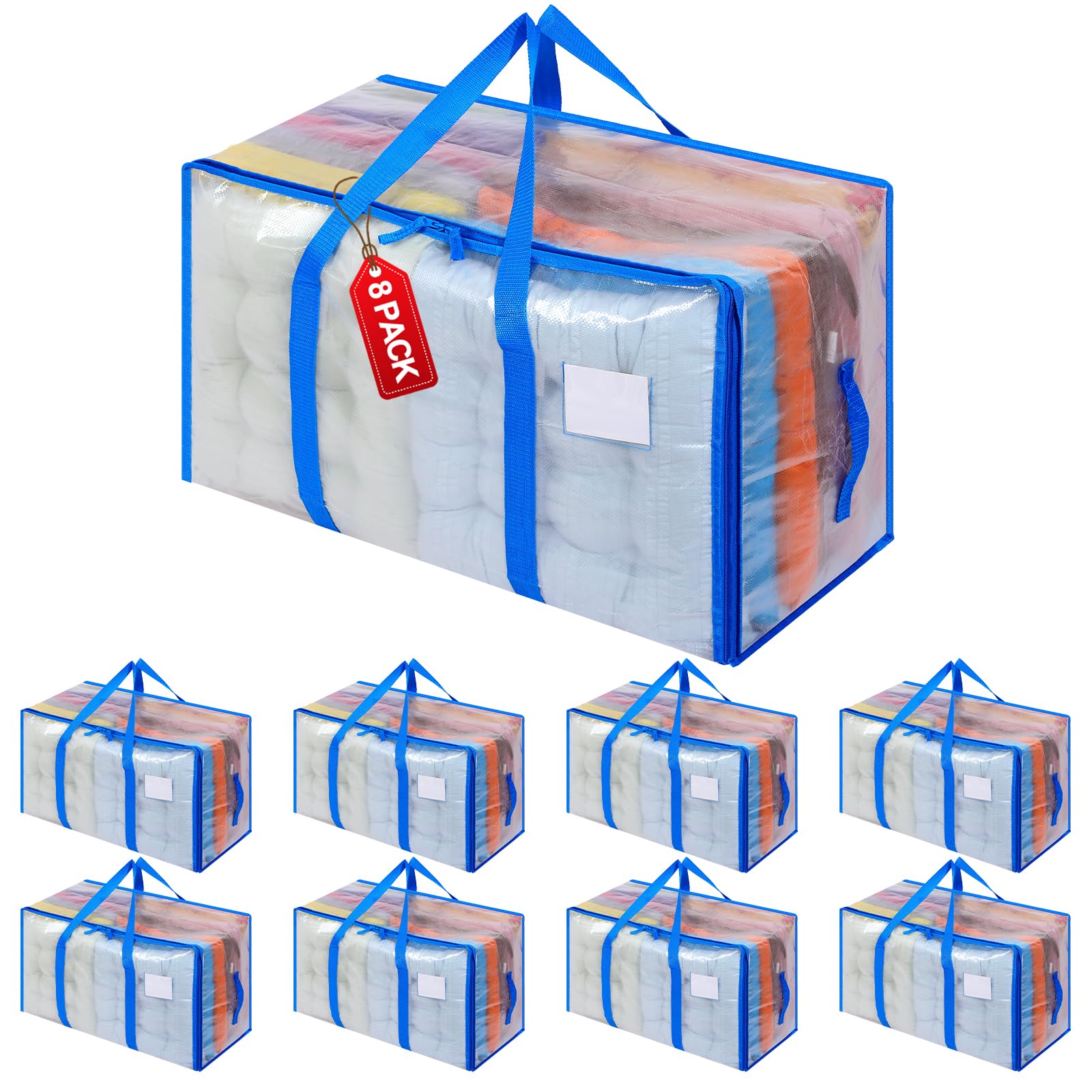 Dntorx 8 Pack 105L Moving Bags Clothes Storage Bags Drom Packing Box, Blue