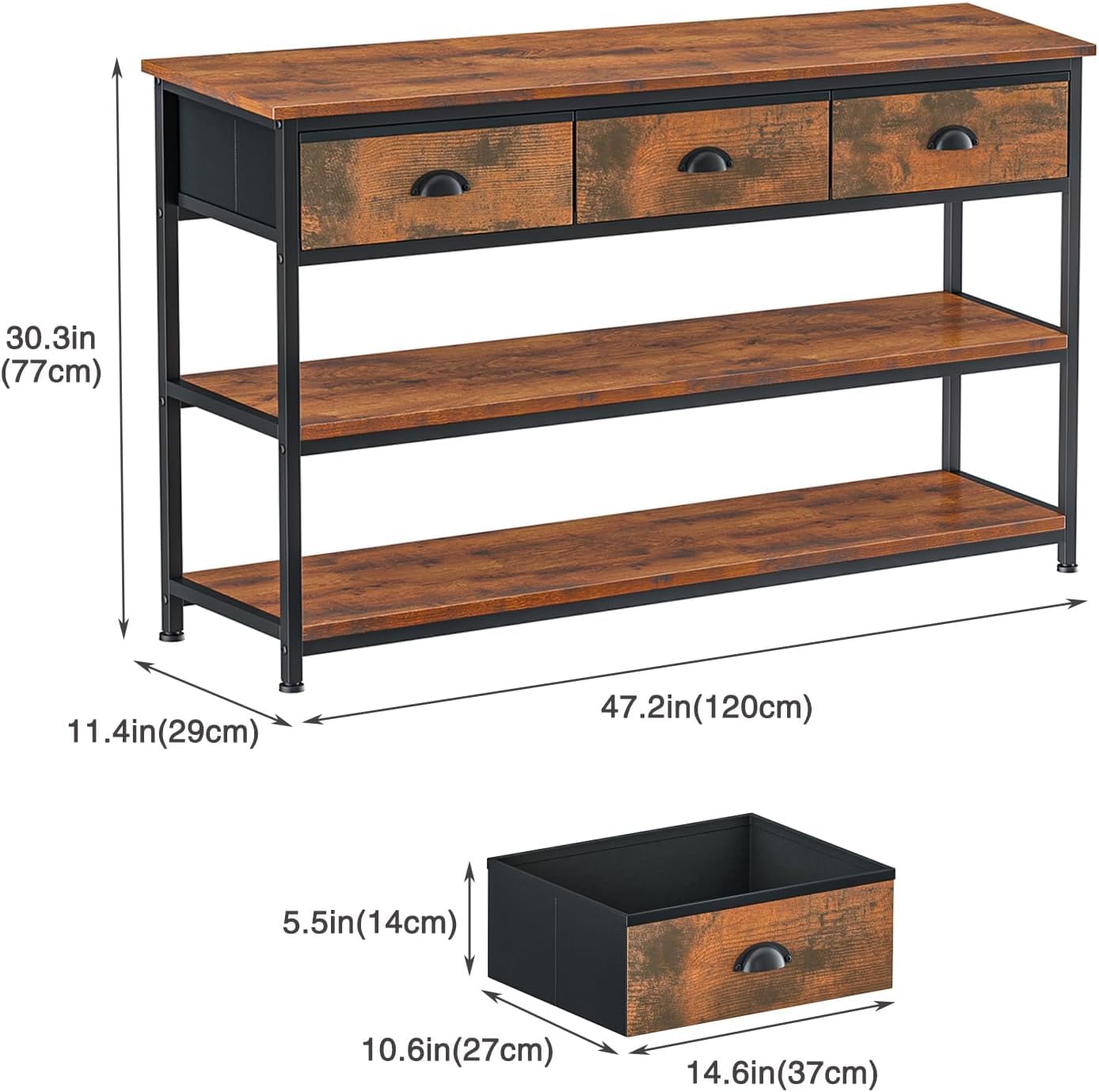 Console Table with 3 Drawers & Open Shelves,TV Stand for TVs Up to 55"