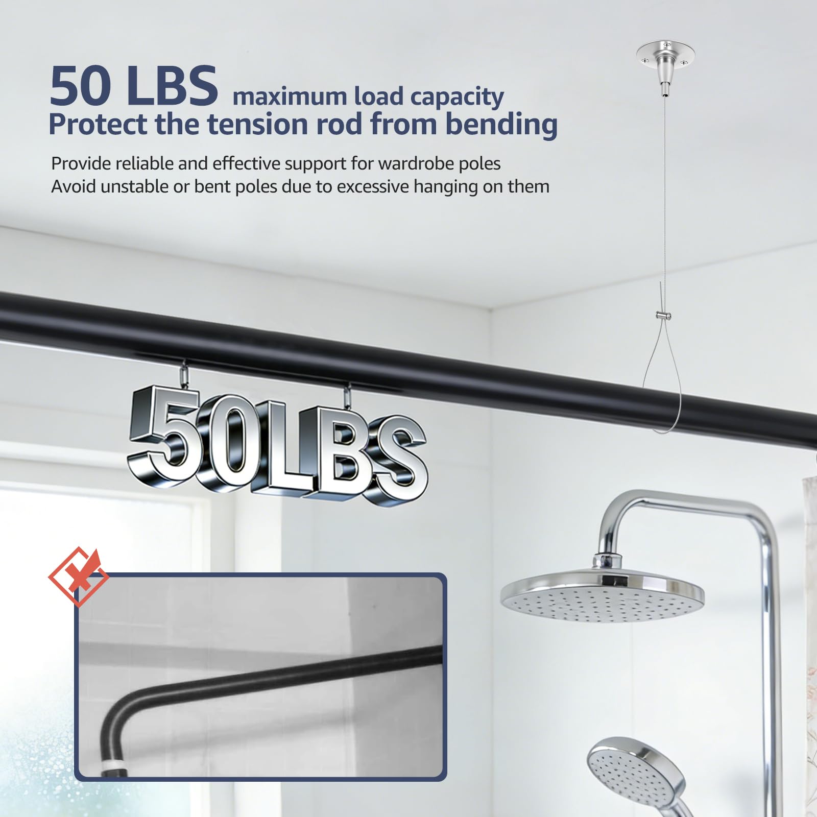 4 Pcs Ceiling Support for Closet Rod 2m/78.74inch Adjustable Closet Rod Support Bracket Stainless Steel Ceiling Supports Assembly
