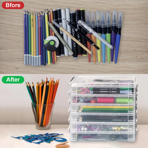 DARUITE Pencil Case with Lid, 6 Tier Plastic Pencil Box with Handle