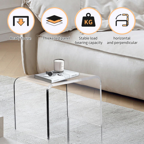 Clear Acrylic U Shaped End Table, Transparent Perspex Plastic Shower Stool, Stylish Modern Coffee Table with Rounded Edges