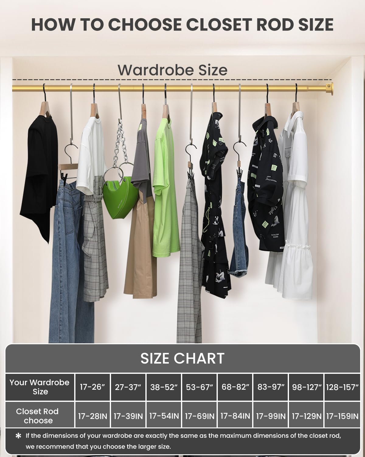 Wardrobe Rail, 43 to 135 CM Stepless Adjustable Metal Rails To Hanging Clothes, 3.3 CM Heavy Duty Wardrobe Rails and Fittings for Closet Wardrobes
