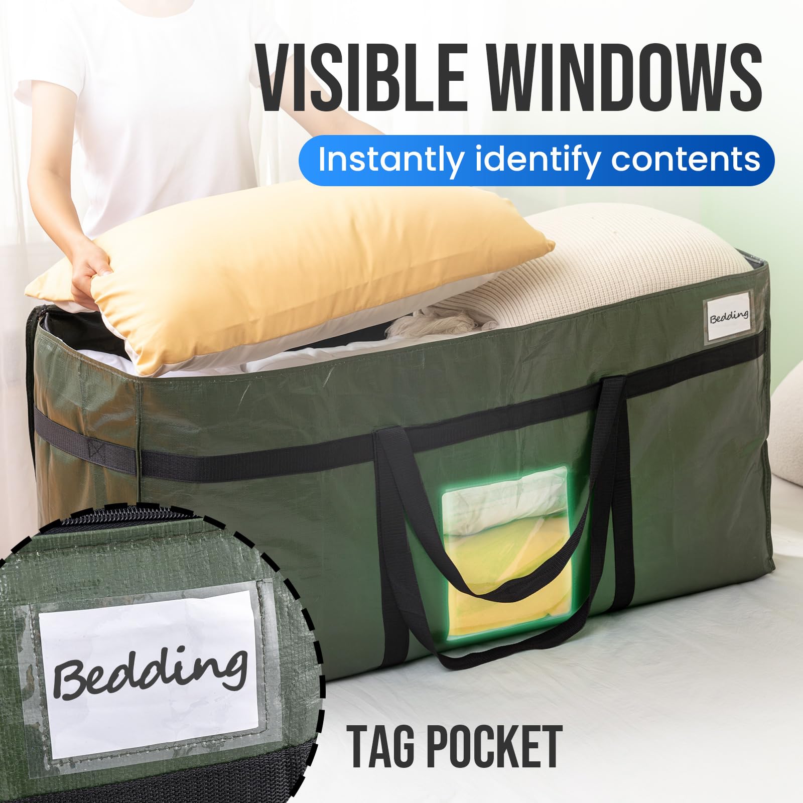 TAILI Extra Large Moving Bag with Zips, Jumbo Storage Bags, Green 1 Pack