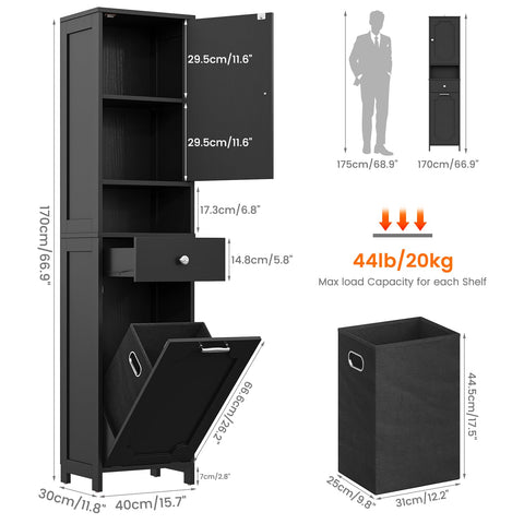 Feonase Tall Wooden Bathroom Cabinet with Single-Door Storage– 2-Tier Fixed Shelves, Open Middle Shelf