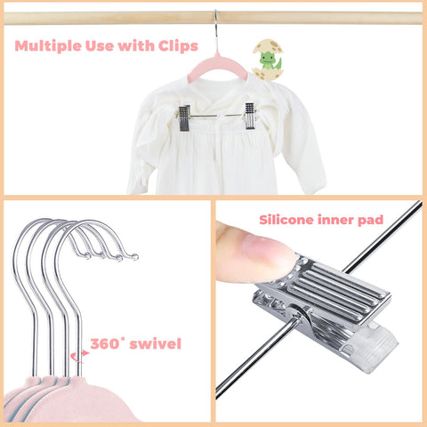MangoKit Trouser Hangers & Movable Clips,Baby Velvet Hangers 16 Pack Pink