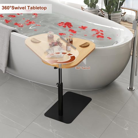 YUTVCZO Solid Wood C Shaped Side Table Adjustable Height,360°Swivel Side Table for Sofa and Bed