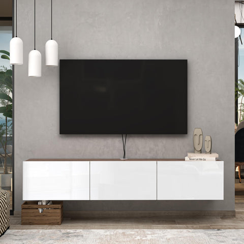 ATELIER MOBILI Floating TV Stand, Modern White TV Console, 63 Inch, Living Room Entertainment Center