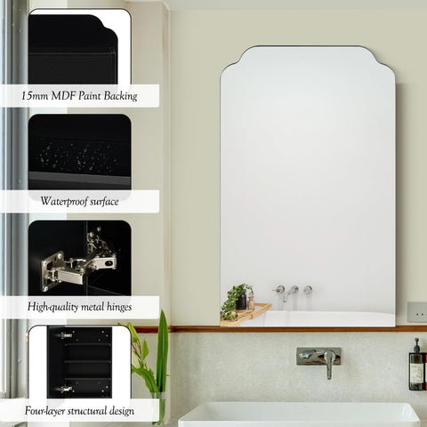 Lumibric Bathroom Cabinets with Mirror, Black Wooden, 73x43.5x15cm