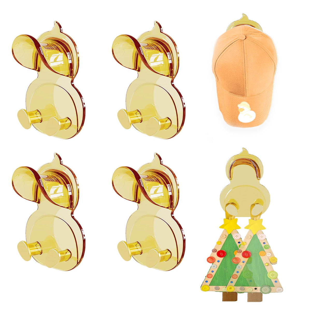 Daily Treasures 4Pack Duck-shaped Hat Hooks for Wall Self Adhesive,Cute Wall Mounted Hat Rack,Baseball Cap Storage Rack,Hat Rack Display Coat Hook