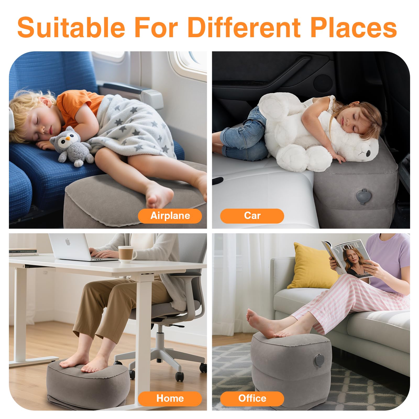 Maliton Inflatable Foot Rest with Quick-Inflate Pump Bag, Airplane Footrest