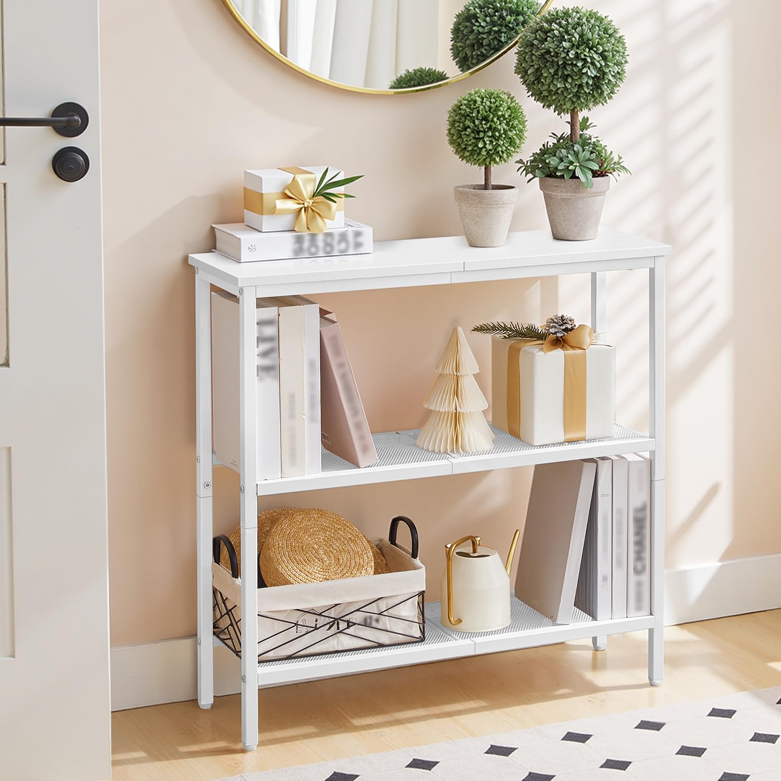 HOOBRO Console Table for Hallway Slim, 3-Tier Narrow Console Table, Hallway Table with 3 Shelves, Slim Sofa Table for Small Spaces, Living Room