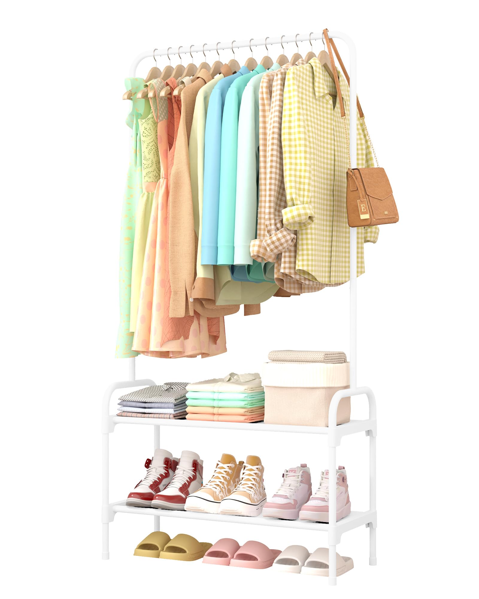 Sakugi Freestanding Clothing Rack 2-Tier Shoe Shelf, 74x30x150cm, White