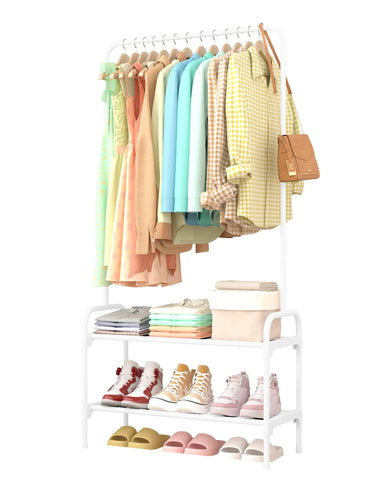 Sakugi Freestanding Clothing Rack 2-Tier Shoe Shelf, 74x30x150cm, White