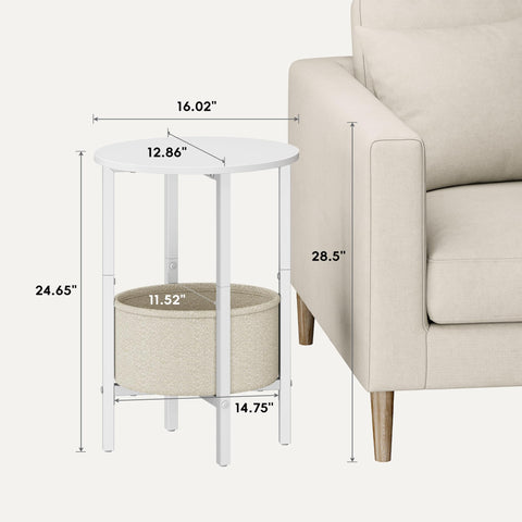 Vagusicc Round Side Table, Round Coffee Table with Fabric Basket, Side Tables Living Room, Decorative Small End Tables for Smal Space