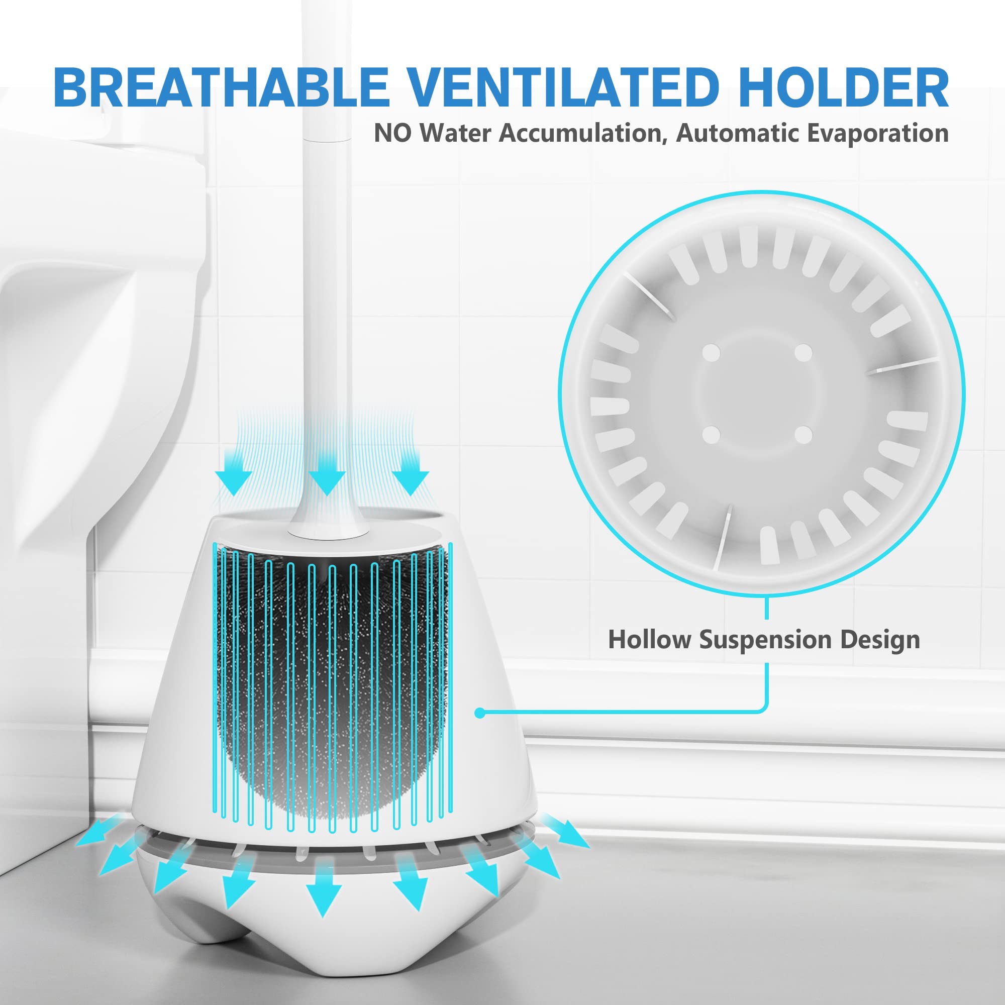uptronic Toilet Brush and Holder 2 Pack, Toilet Brush with Ventilated Holder, Toilet Bowl Brush with Long and Large Handle for Bathroom-Ergonomic
