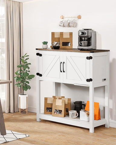 VEVOR Coffee Bar Cabinet, 31.5 x 13.8 x 34.6 in Farmhouse Coffee Bar Cabinet with 3-Tier Storage, Table with Magnet Doors