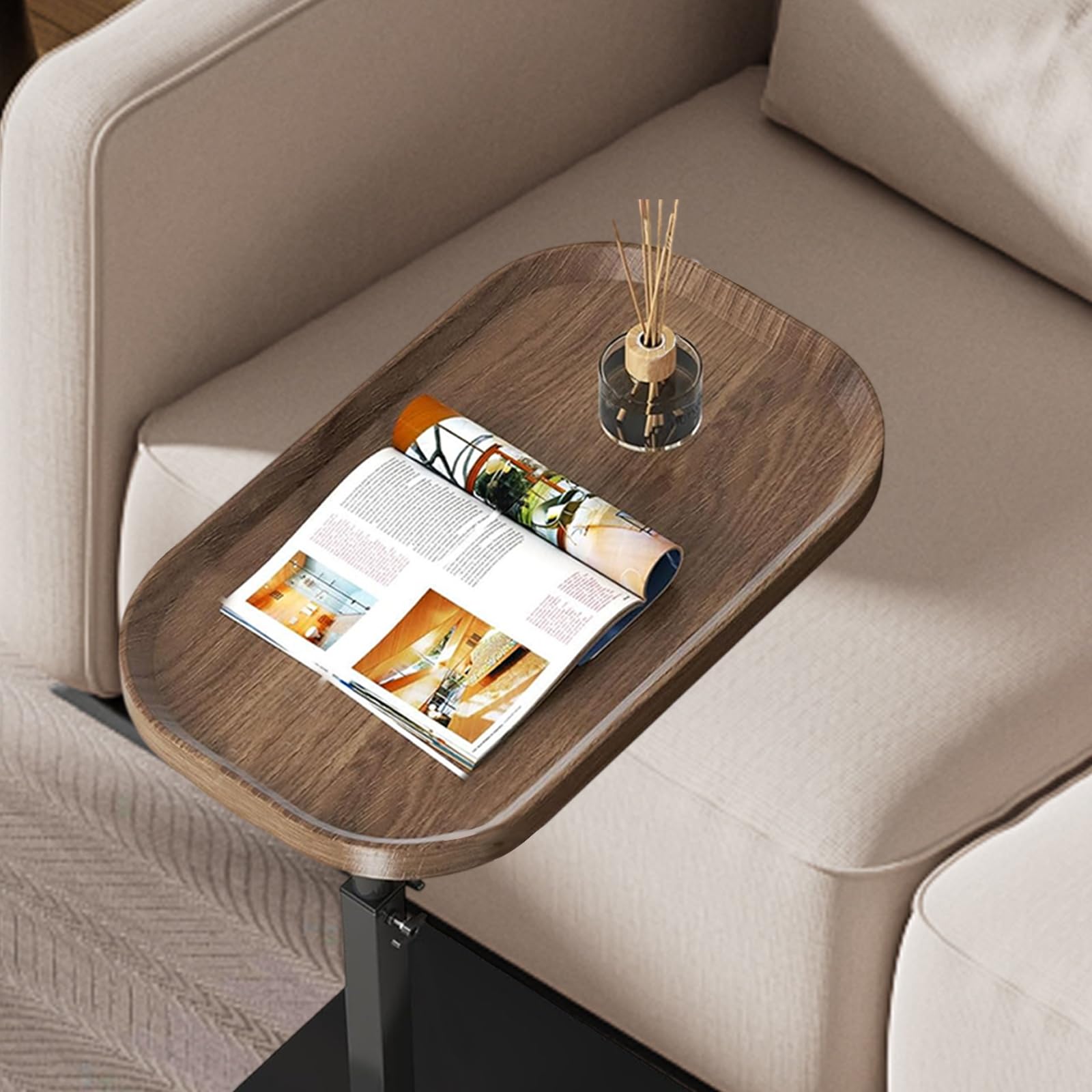 SHEBUYLLI Small Side Table, C Shaped Bed Side Table for Living Room Bedroom