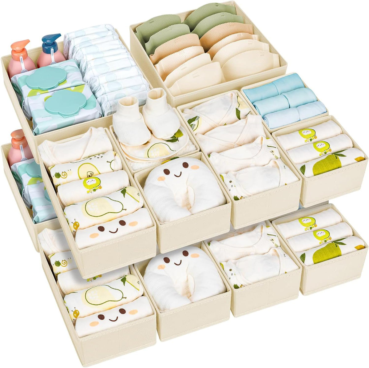 Homsorout 15 Pack Drawer Organisers - Fabric Drawer Dividers for Clothes, Foldable Wardrobe Storage Organiser for Baby Clothing, Socks, Underwear