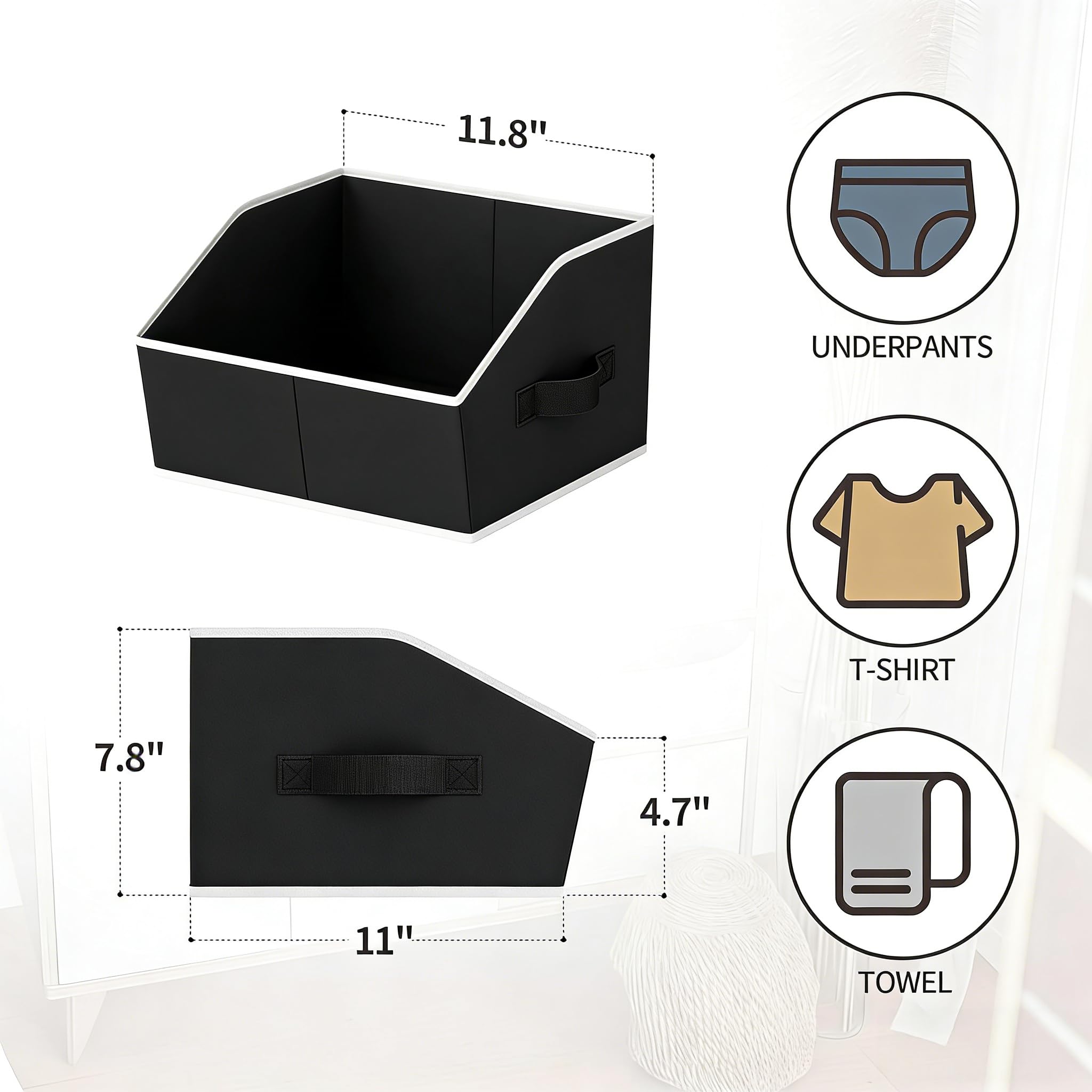 Homsorout Fabric Storage Box - 8 Pack Sloped Front Wardrobe Organiser Black