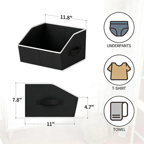 Homsorout Fabric Storage Box - 8 Pack Sloped Front Wardrobe Organiser Black