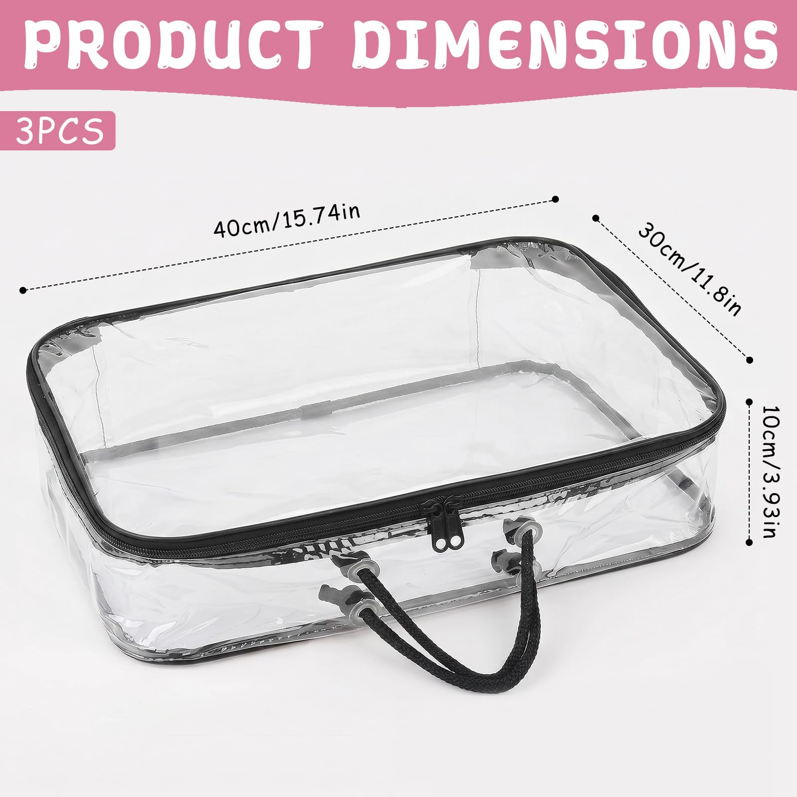 Dexpally 3pcs Yarn Storage Clear Dust-Proof Wool Storage Organiser 40 x 30 x 10cm with Zippers & Handle for Knitting Needles Crochet Hooks Yarn Balls