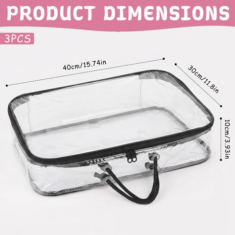 Dexpally 3pcs Yarn Storage Clear Dust-Proof Wool Storage Organiser 40 x 30 x 10cm with Zippers & Handle for Knitting Needles Crochet Hooks Yarn Balls