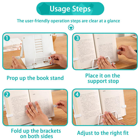 Senshuomy Adjustable Recipe Book Stand, Folding Cookbook Holder for Kitchen, School and Office Use, Reading Rest with Multiple Angles (White)