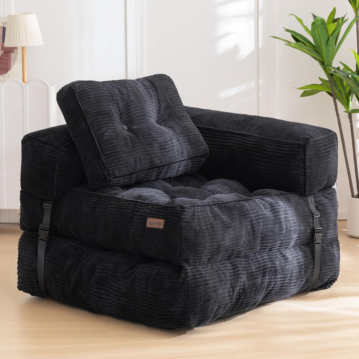 MAXYOYO Foldable Sofa Bed,Bean Bag Couch Convertible Sleeper Chair with Armrest L-Shaped Floor Lounge Sofa with Pillow Portable Lounge Seat for