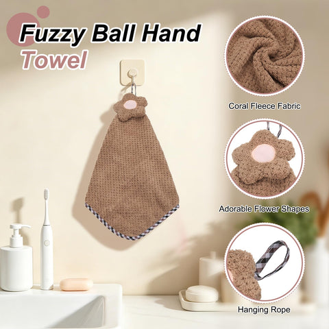 sourcing map 2Pcs Hand Towel, Soft Coral Fleece Hand Towels with Hanging Loop Decorative Flower Pattern Quick-Drying and Washable for Home Bathroom
