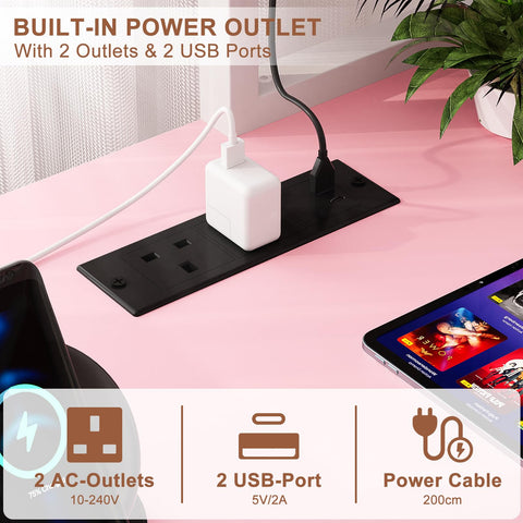 iSunirm L Shaped Gaming Desk with Power Outlets & LED Lights, Small L- Shaped Computer Corner Desk with Monitor Stand & Storage Shelf