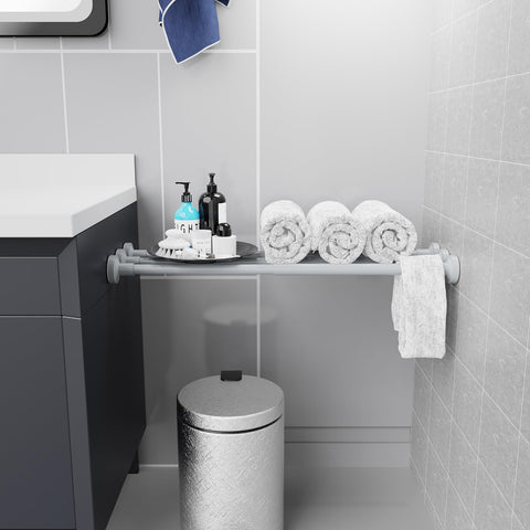 WELDUN Extendable Shower Curtain Tension Rod, 48-82CM No Drill Telescopic Shower Curtain Rod, Adjustable Spring Rod for Window Bathroom, Bedroom, Gray