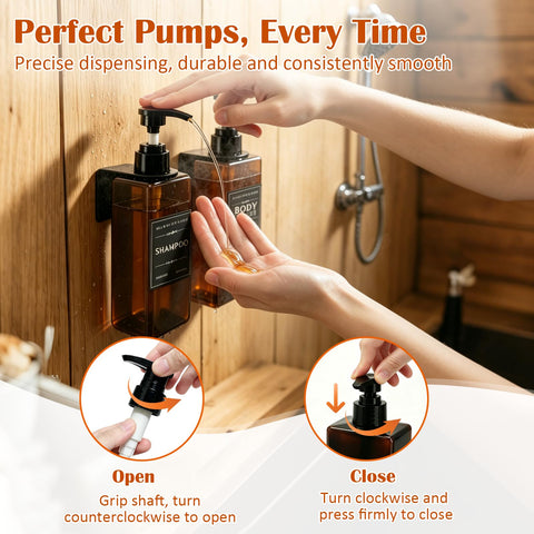 Prebarfun 5Pcs Shower Gel Dispenser 500ML Wall Mounted Soap Dispenser Brown