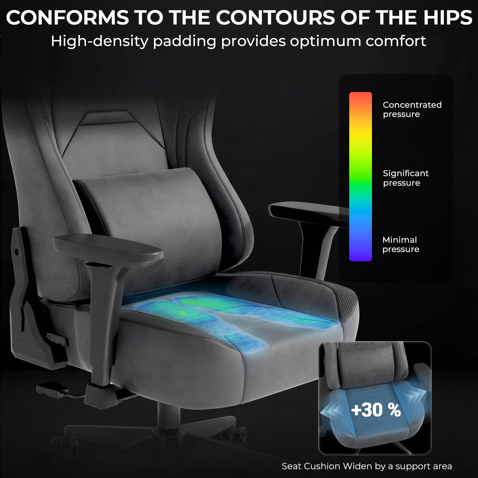 JUMMICO Suede Gaming Chair, Ergonomic Office Chair with 3D Armrests, Desk Chair with Wider Backrest for Gaming, Working, Study