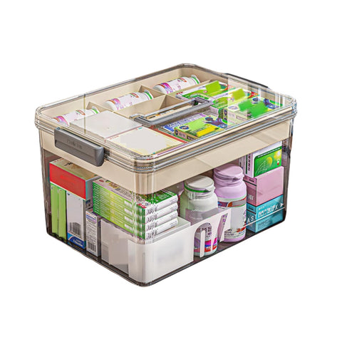Bailonda Medicine storage, Medication Storage Box, 2-Layer Multi Grid Medicine Box, Large capacity,Household Medicine Cabinet for Home, Office, School