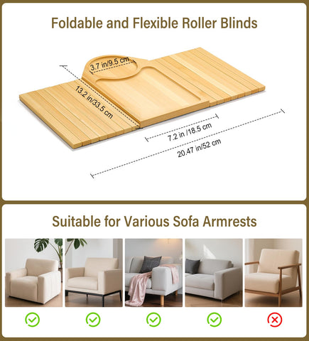 Kssiaz Couch Arm Tray, Bamboo Sofa Tray Table for Couch, Sofa Arm Tray with Cup Holder, Non-Slip Armrest Organizer for Drink, Cup, Snack, Control