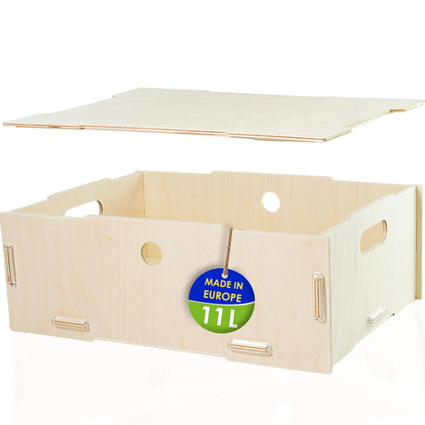 clipfritz - Wooden Storage Box with Lid (39 x 29 x 14 cm) - Rustic Birch - Stackable, Portable, Organiser Box for Children's Room