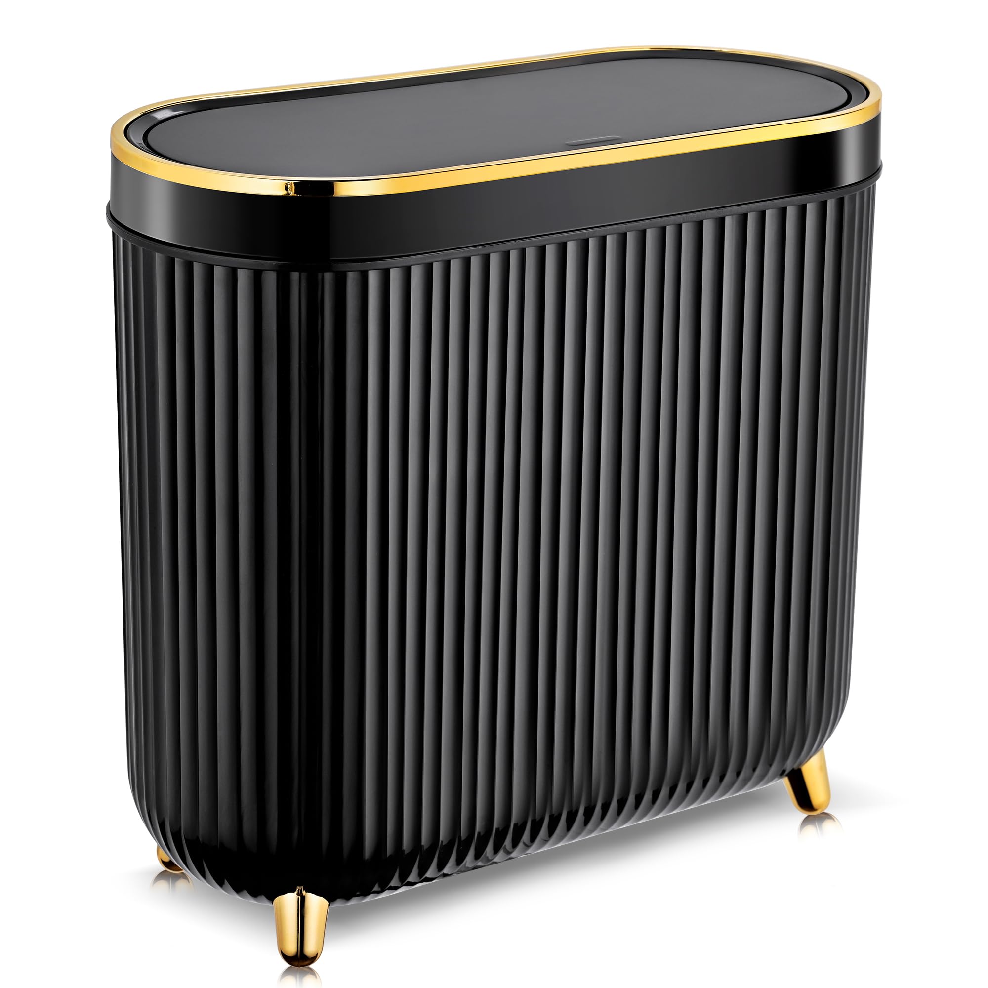 SULIFEEL Bathroom Trash Can with Lid, 3.2 Gallon/12L Black