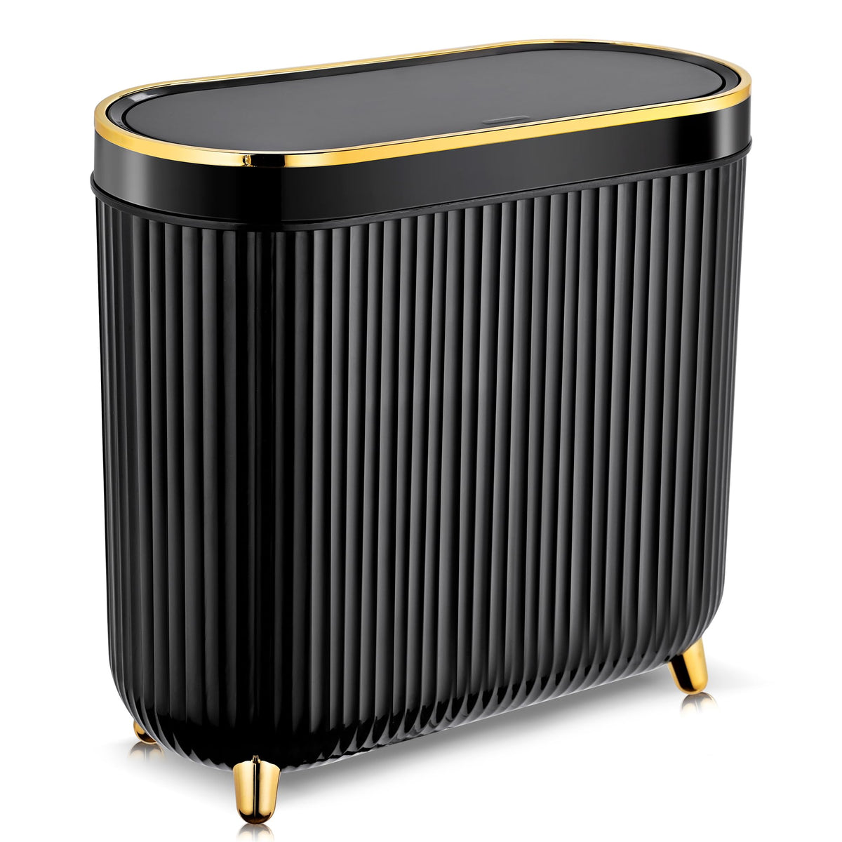 SULIFEEL Bathroom Trash Can with Lid, 3.2 Gallon/12L Black