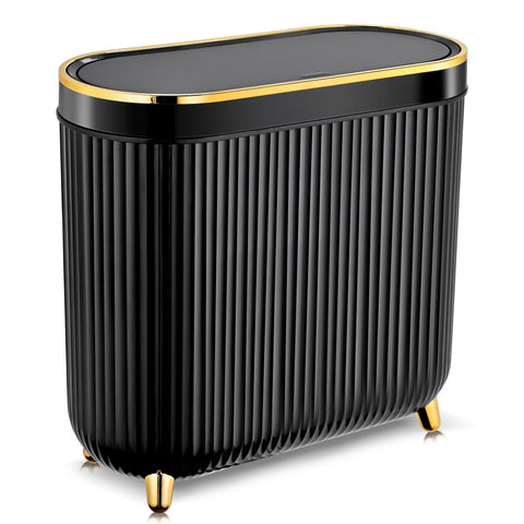 SULIFEEL Bathroom Trash Can with Lid, 3.2 Gallon/12L Black