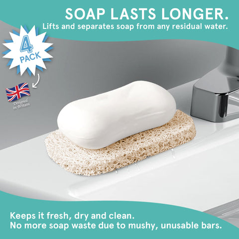 Soap Saver by Smith’s® | Extend Your Soap’s Life | 14 cm (L) x 8 cm (W) x 1.2 cm (H) | Biege / 4 Pack | 50% Thicker | Enhanced Design