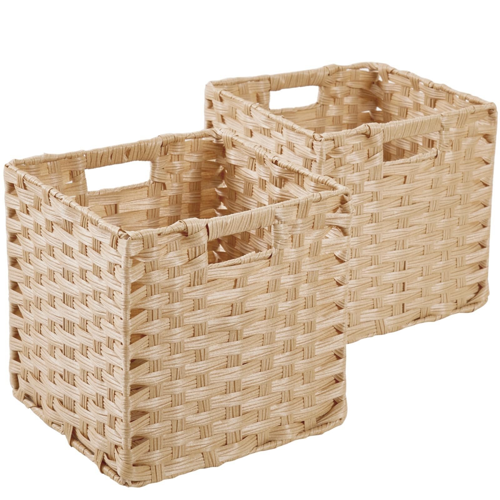 SOCOHOME Cube Storage Box,31x31x31cm Faux Rattan Boxes for Toy Clothes Shelf Nursery Closet Waterproof,Non-Mouldy(Light Beige, 2 Pcs)
