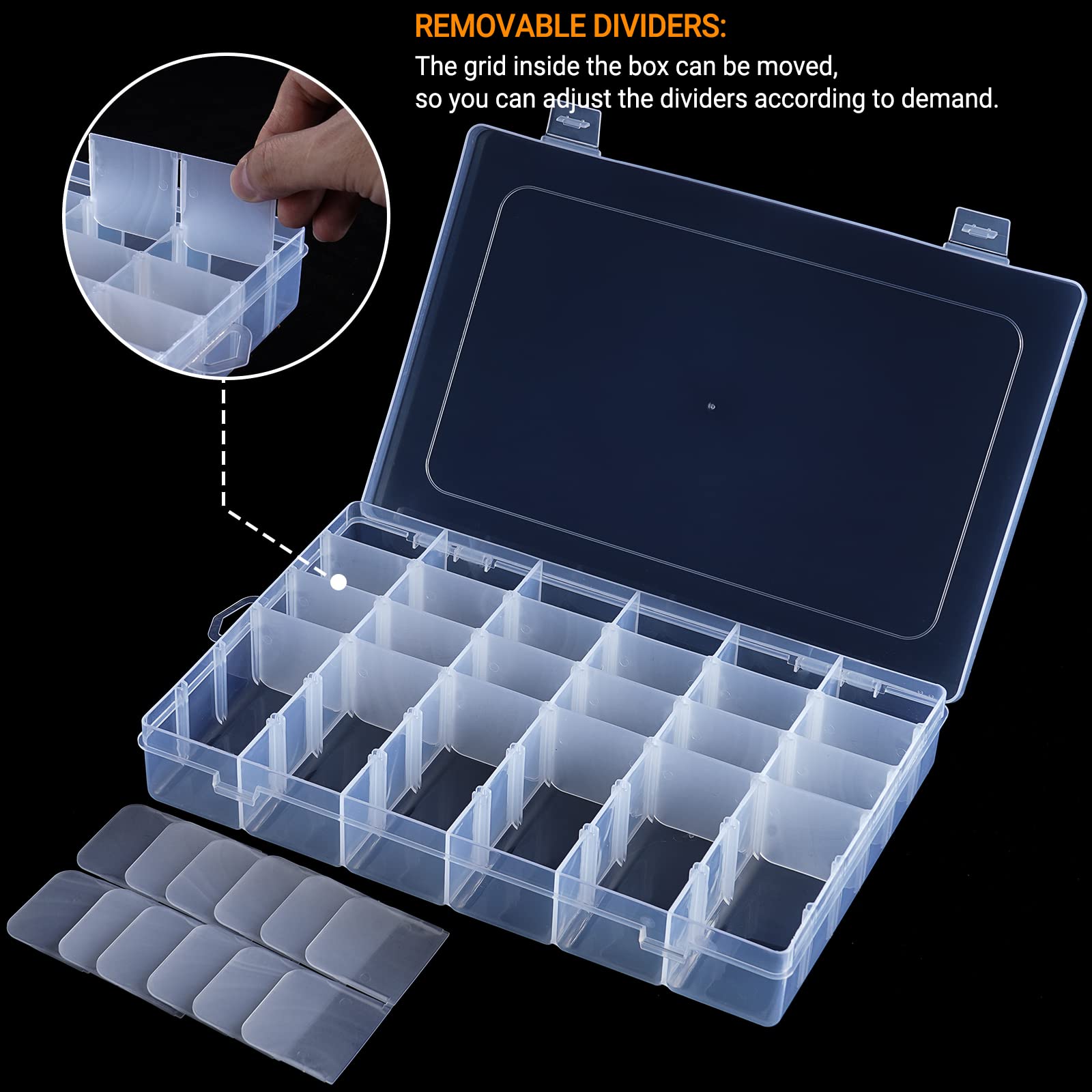 FFowcye 2 Pack 36 Grids Plastic Bead Storage Box with Adjustable Dividers, Clear Small Parts Organiser for Jewellery, Sewing, Screws, Lego